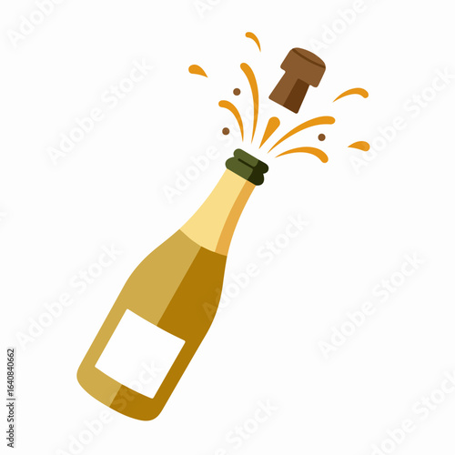 Celebratory champagne bottle popping cork with golden splashes, an iconic symbol of success and festive occasions.