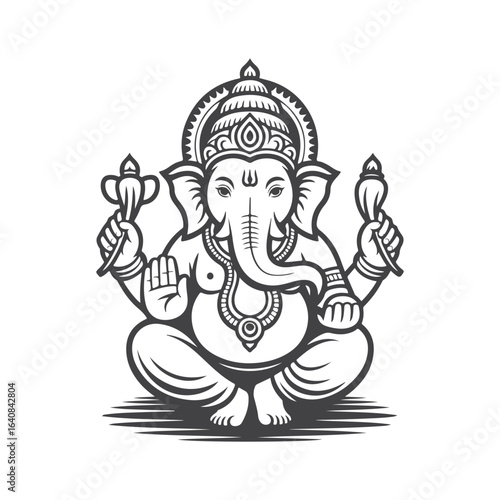 Ganesha seated with tusks and offerings Hindu deity elephant head