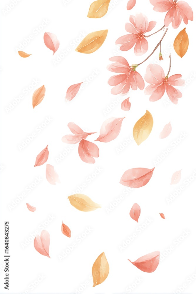 Obraz premium Falling Peach and Gold Petals and Flowers