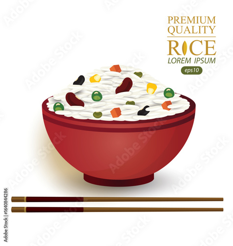 Rice Bowl and chopstick. Vector illustration.