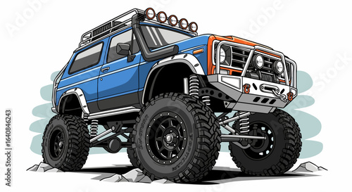 Cartoon illustration of a lifted pickup truck