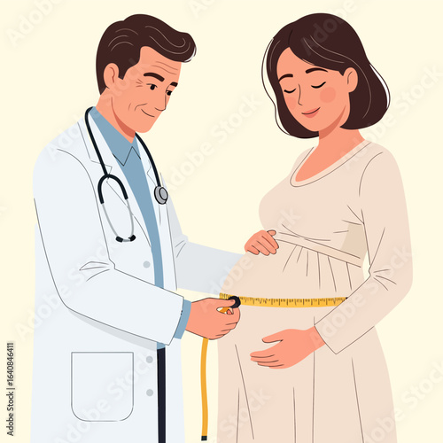 Doctor Measuring Pregnant Womans Abdomen with a Measuring Tape.
