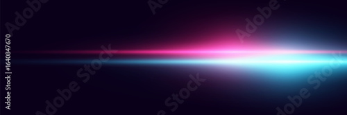 Abstract neon glare horizontal splash of blue and red light.