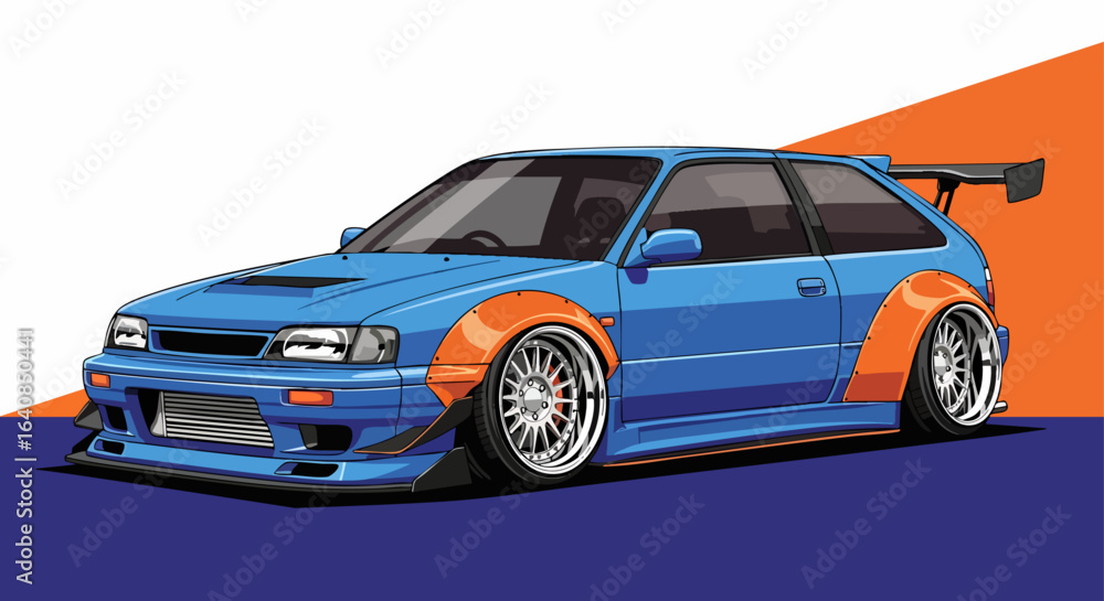 Obraz premium Blue sporty car graphic design illustration