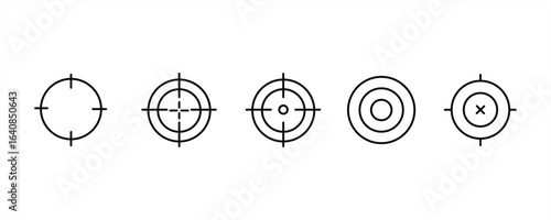 Target and aim icon set, crosshairs, bullseye vector, precision, accuracy, and focus icons for aiming or shooting. vector illustration