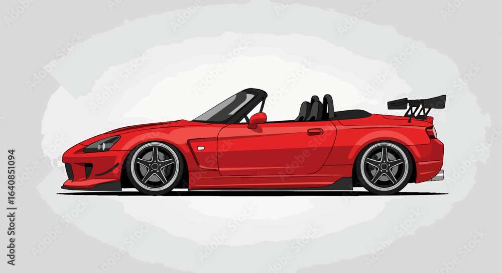 Naklejka premium Red convertible sports car side view illustration
