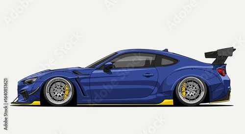 Blue sports car side view illustration