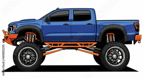 Cartoon illustration of a blue offroad pickup truck