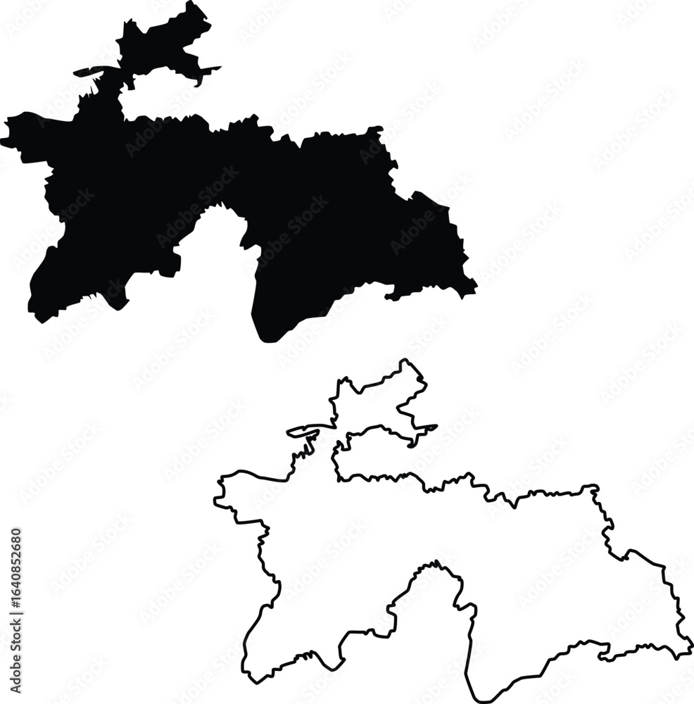 Obraz premium Map of Tajikistan Silhouette Flat and Outline Design