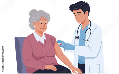 Elderly Woman Receiving Vaccination from Doctor.