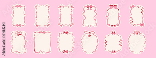 Cute coquette bow frame elements. Modern hand drawn whimsical borders for invitations and cards