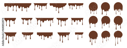 Chocolate melt drips paint set. Round smooth liquid shapes.