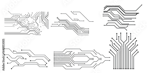 Abstract technology background with circuit lines and gradient dots, ideal for digital concepts