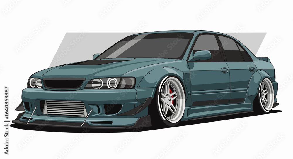 Obraz premium Teal sedan illustration with modification