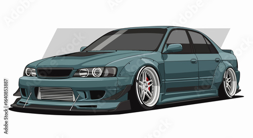 Teal sedan illustration with modification