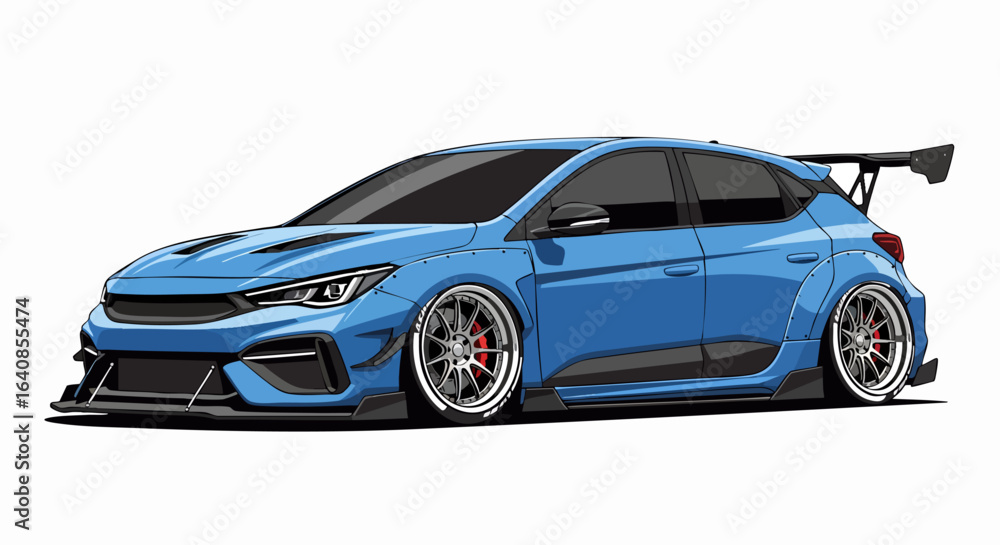 Fototapeta premium Stylized illustration of a modified blue sport car