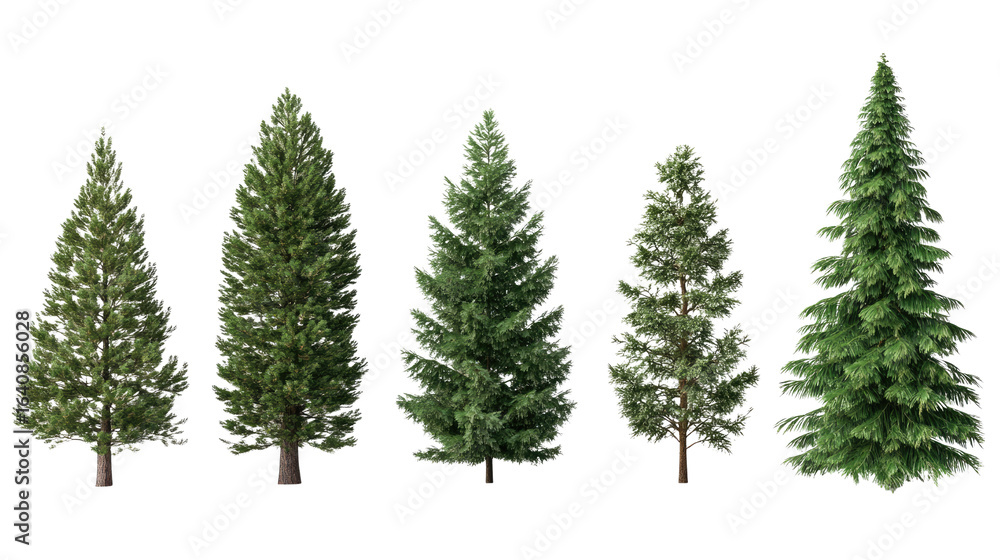 Obraz premium Set of Green Fir Forest Tree Collection for Nature and Landscape Design Isolated on White Background 