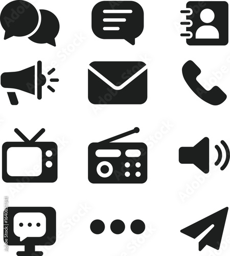 Communication icons vector set for web, internet, business, and social media design with phone, email, and arrow symbols