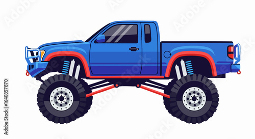 Blue monster truck side view illustration