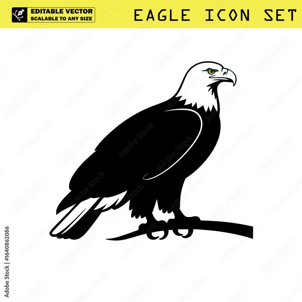 Fototapeta premium Silhouette of a majestic eagle standing tall on a branch with wings folded in a graceful pose