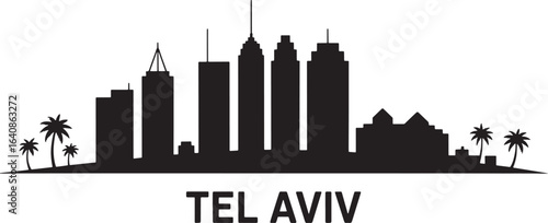 Tel Aviv Skyline Silhouette Vector Illustration with Palm Trees and Urban Landscape