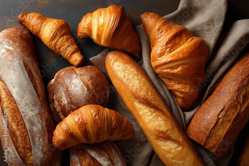 French bakery assortment with croissants and baguettes