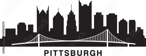 Pittsburgh Skyline Silhouette Vector Illustration of Cityscape with Bridges and Buildings