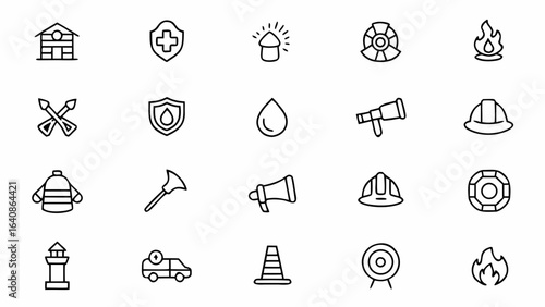 Fire Station & Department Symbol Pack – Flat and Line Art Style for Posters and Branding