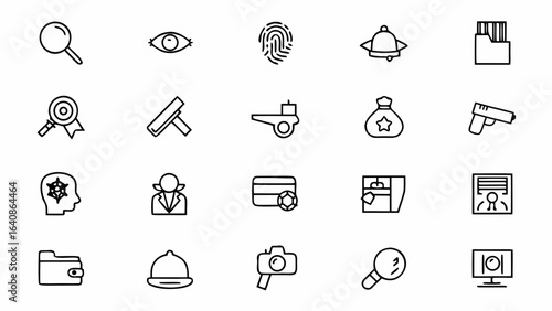 Law Enforcement & Investigation Icon Set – Simple Vector Symbols for Crime and Justice