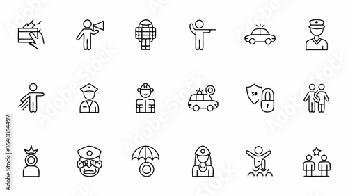 Police Actions & Roles Vector Bundle – Minimalist People Silhouettes for Public Safety Themes
