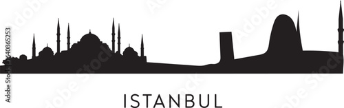Istanbul Cityscape Silhouette Vector Illustration with Landmarks and Mosques