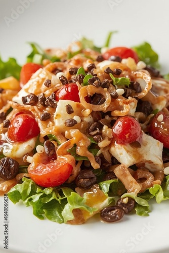Delicious Salad with Fresh Tomatoes, Lettuce, and Crunchy Fried Onions