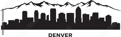 Denver Skyline Silhouette Vector Illustration with Mountain Backdrop on Transparent BG