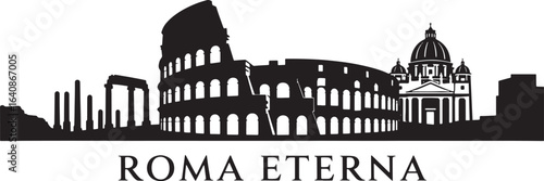 Detailed Roma Eterna Skyline Silhouette Vector Illustration Depicting Italian Landmarks