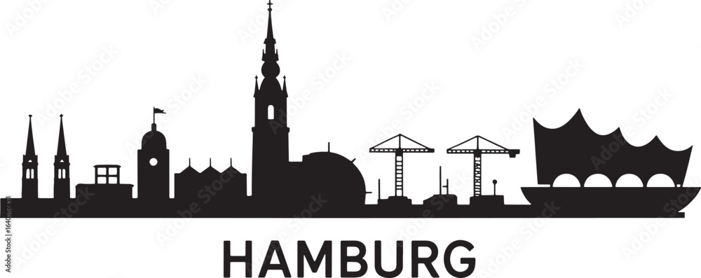 Obraz premium Hamburg Skyline Silhouette Vector Illustration with Cityscape and Urban Landscape Design