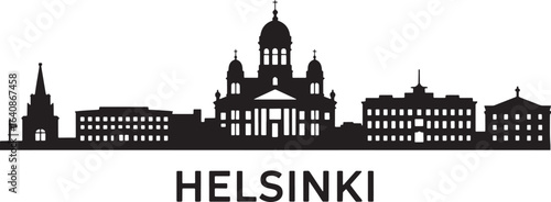 Helsinki Finland Cityscape Silhouette Vector Illustration with Landmark Buildings and Skyline