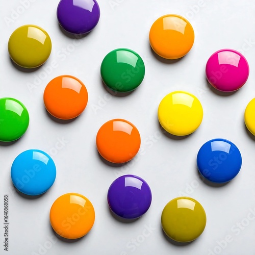 Glossy Colorful Dots Arranged in a Creative Pattern on White Background


