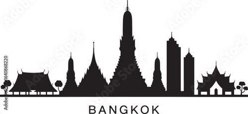 Bangkok Skyline Silhouette Vector Illustration with Transparent Background for Design Projects