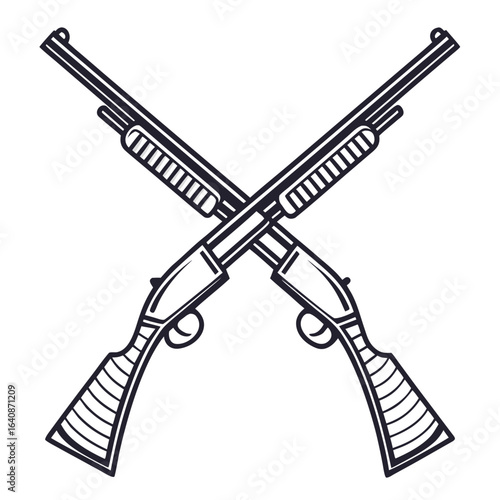 Military Style Crossed Shotguns Icon  Vintage Firearm Silhouette Vector Design