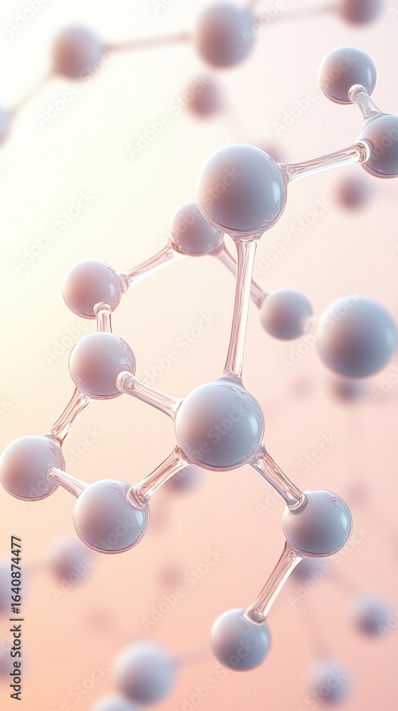 Obraz premium Atomic structure with connected spheres and lines, abstract molecular shapes, scientific concept, soft light, scientific background, space technologies.