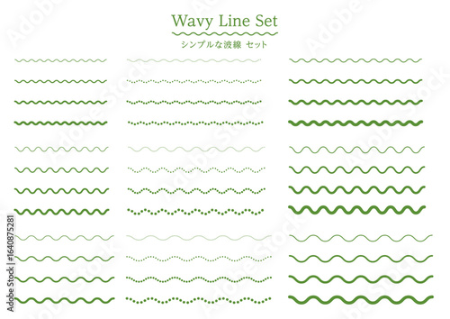 波線　なみなみ　曲線　あしらい　グリーン　飾り罫　シンプル　点　セット