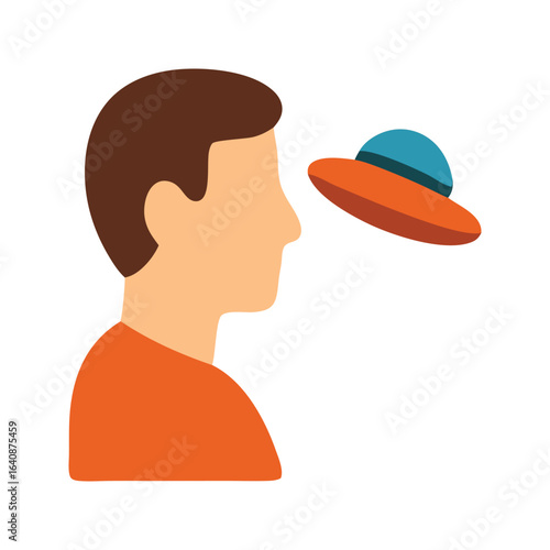 Person faces ufo flying saucer suitable for scifi concepts, paranormal themes, or alien abduction scenarios in design projects.