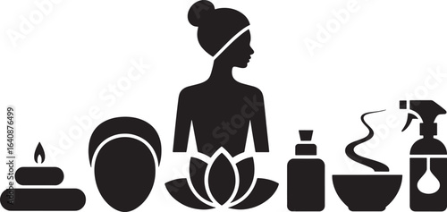 Relaxing Spa Treatment Silhouette Wellness Beauty Therapy Aromatherapy Essential Oils Design