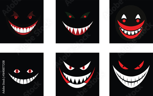 creepy smile color vector illustration set on white background