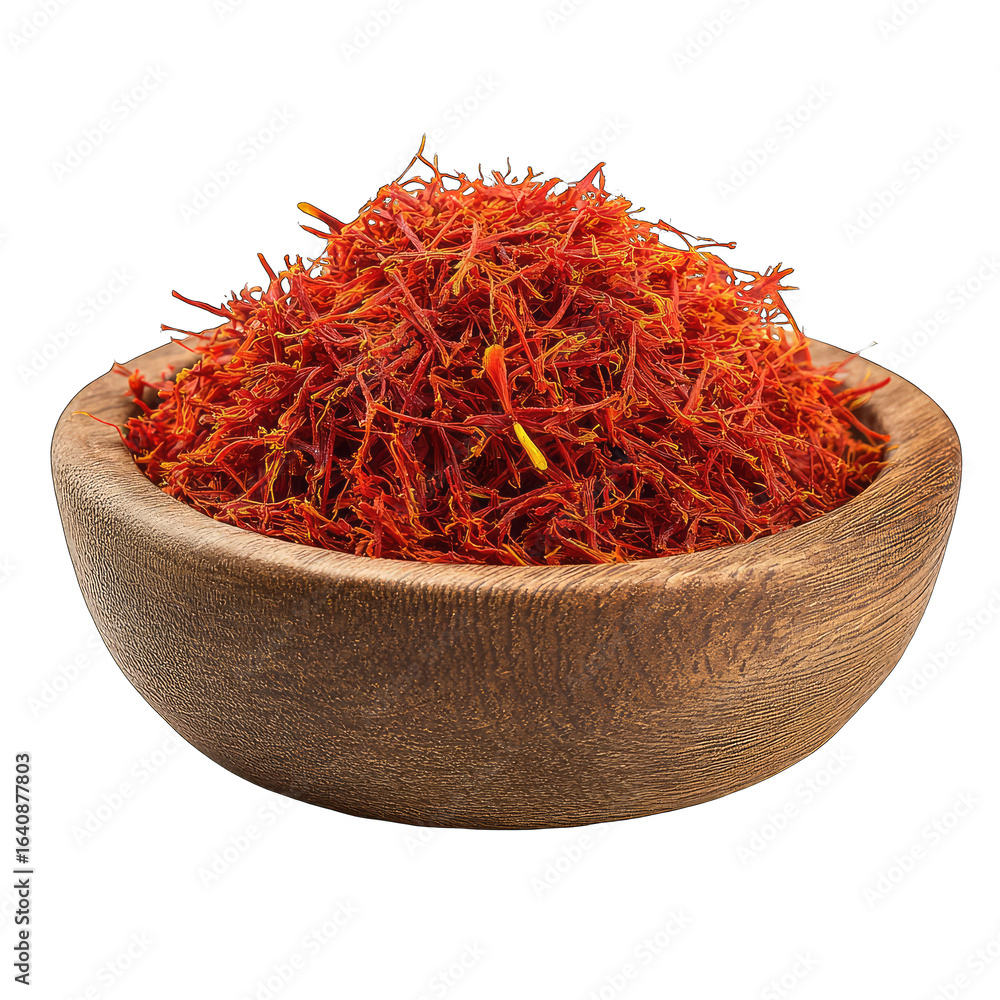 Fototapeta premium Red threads of saffron in a wooden bowl (1)