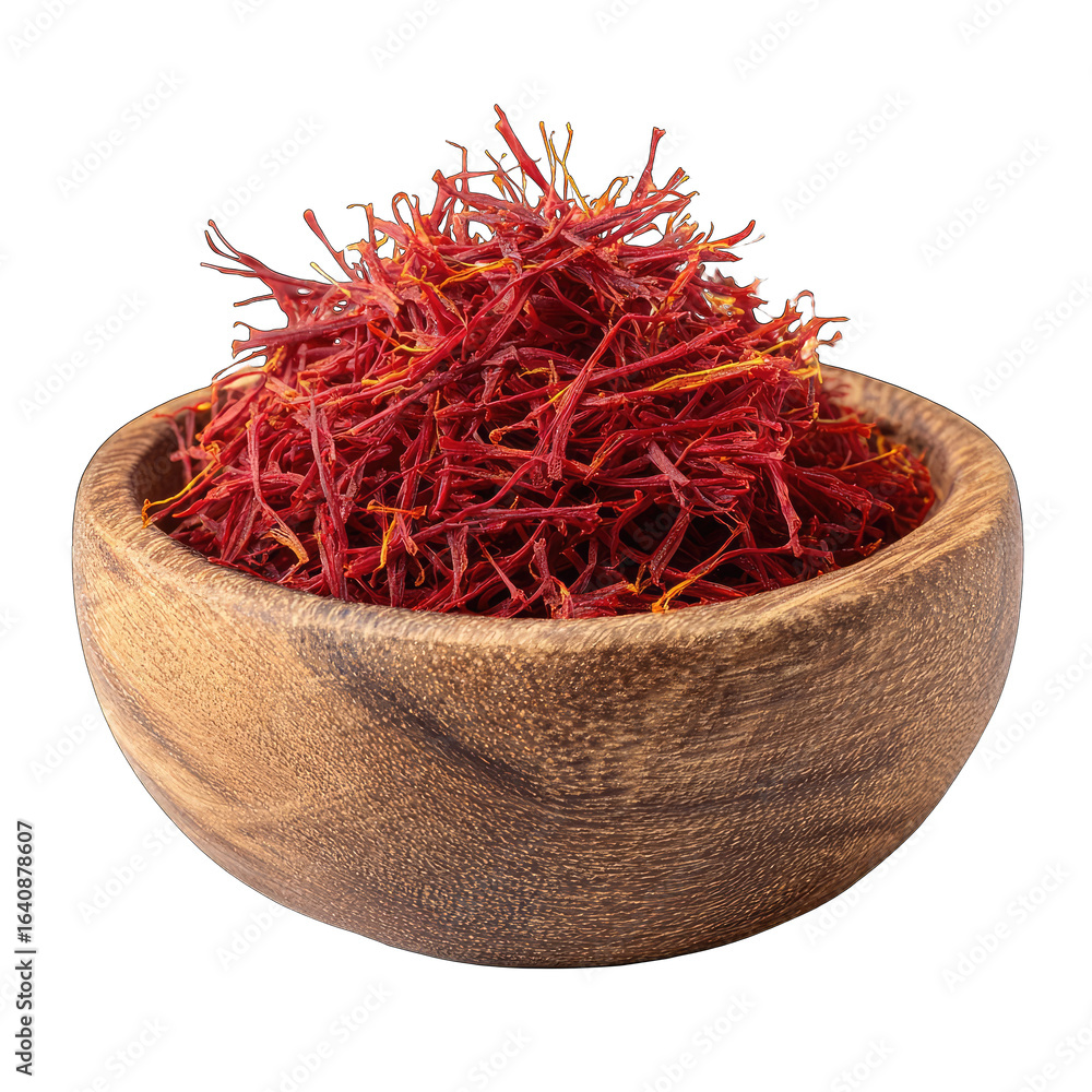Naklejka premium Dried saffron threads in a wooden bowl (5)