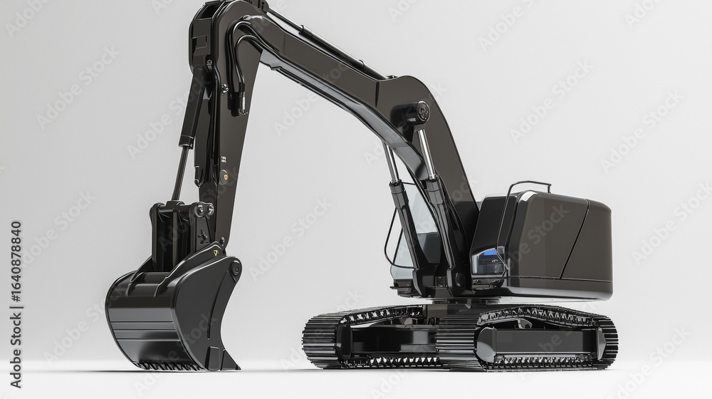 Fototapeta premium Excavator in sleek black design showcasing powerful digging capabilities on a construction site