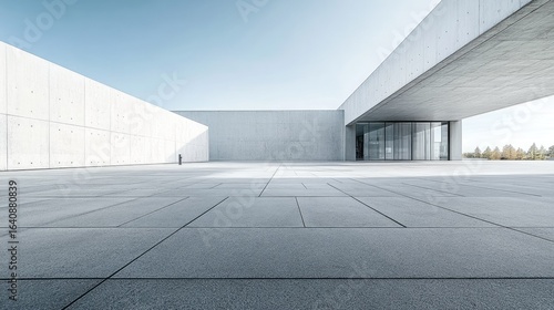 Open concrete ground in front of a public building, showcasing clean lines and minimalist architectural style