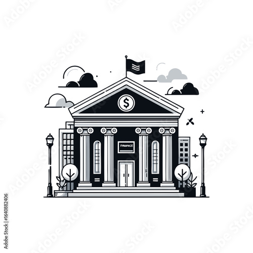 Flat bank building for finance