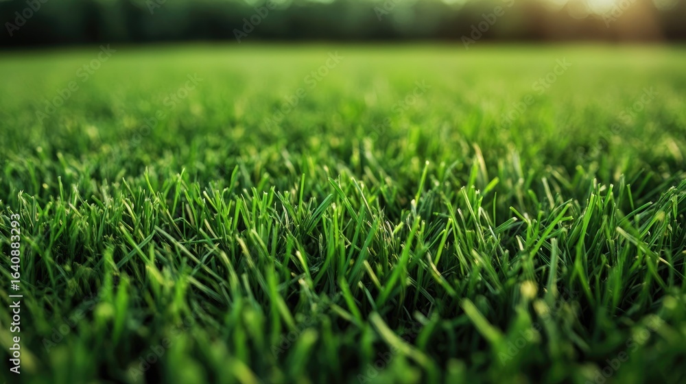 Fototapeta premium Uniform green grass background filling the frame with rich color saturation, ideal for environmental or sports themes
